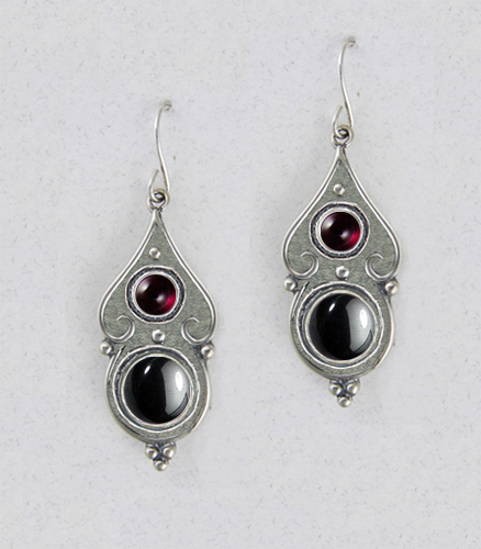 Sterling Silver Hematite And Garnet Gemstone Drop Dangle Earrings